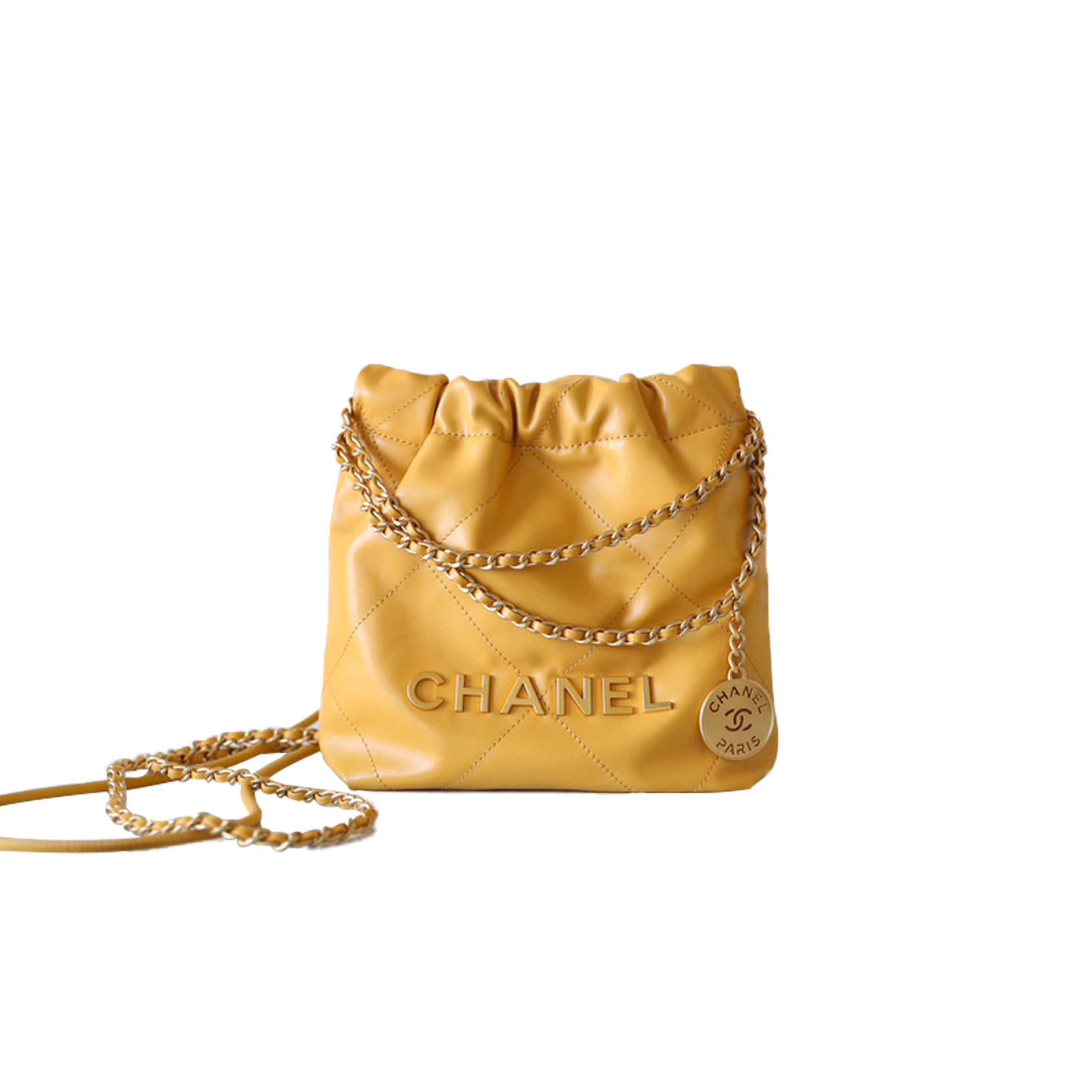 CHANEL MASTER SHINY CALFSKIN QUILTED MINI CHANEL 22 YELLOW AS3980 (20*19*6cm)